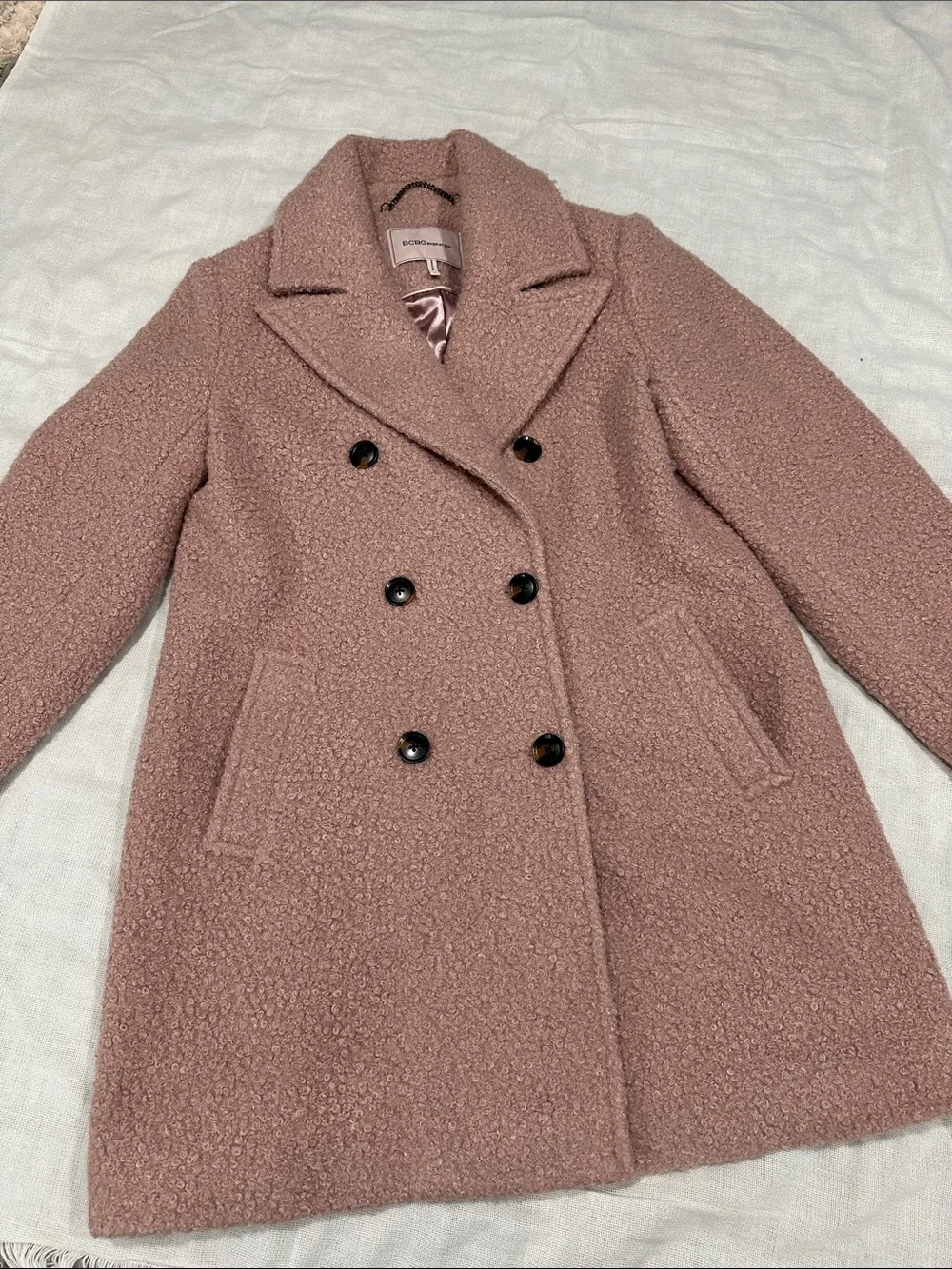 BCBGeneration Dusty Rose Teddy Double-Breasted Pea Coat, Size M